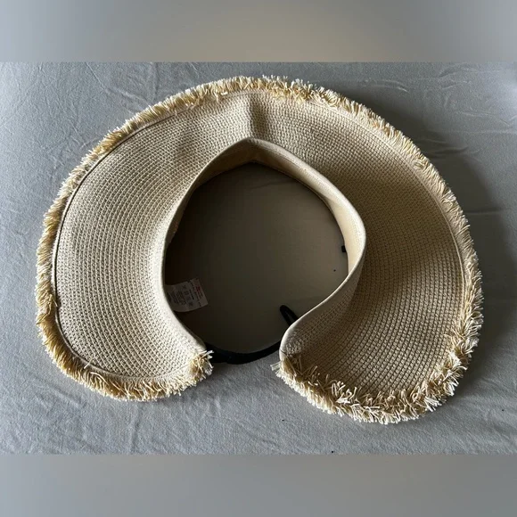 Beige Fringed Straw Sun Visor - Picture 7 of 7